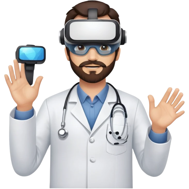 man doctor with dark brown hair and beard wearing virtual reality headset emoji
