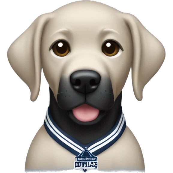 A black lab in Dallas cowboys clothes emoji