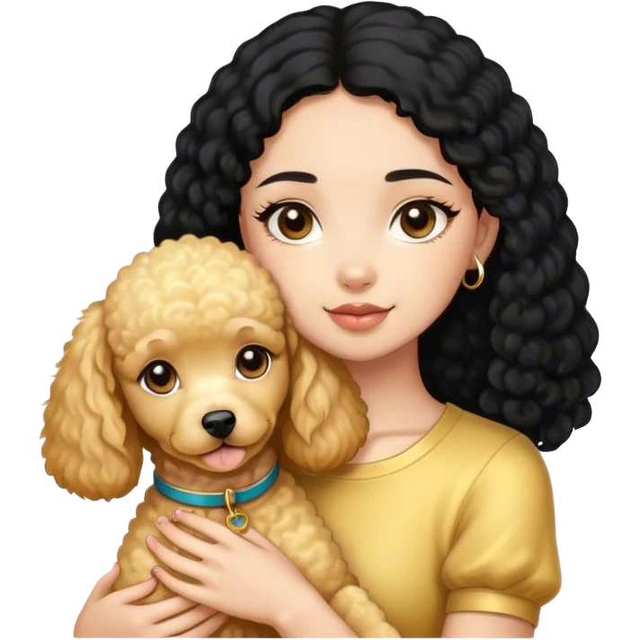 Black hair girl wiht golden pudel dog emoji