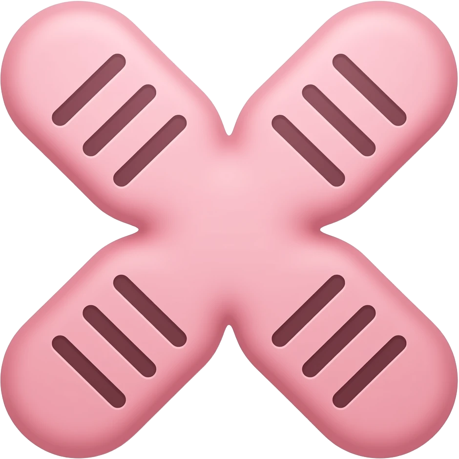 Minimalist icon of a pink chromosome shape of X with two chromatids, showing allele marks AS DARCER LINES BUT ON CHROMATIDS NOT BEETWEN THEM  , simple flat design, soft pastel colors, vector style, clean and modern, just two arms of chromosome that make X shape, cute, emoji