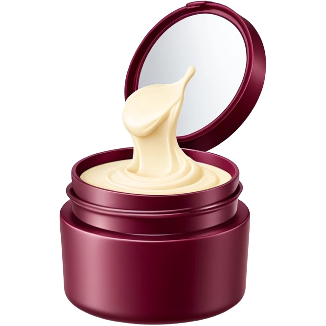 Elegant looking facial cream in a burgundy container that’s open and revealing the cream in a perfect shape (1 item) emoji