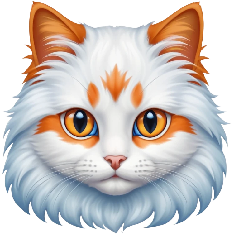Long haired cat white with orange and black markings and blue eyes emoji