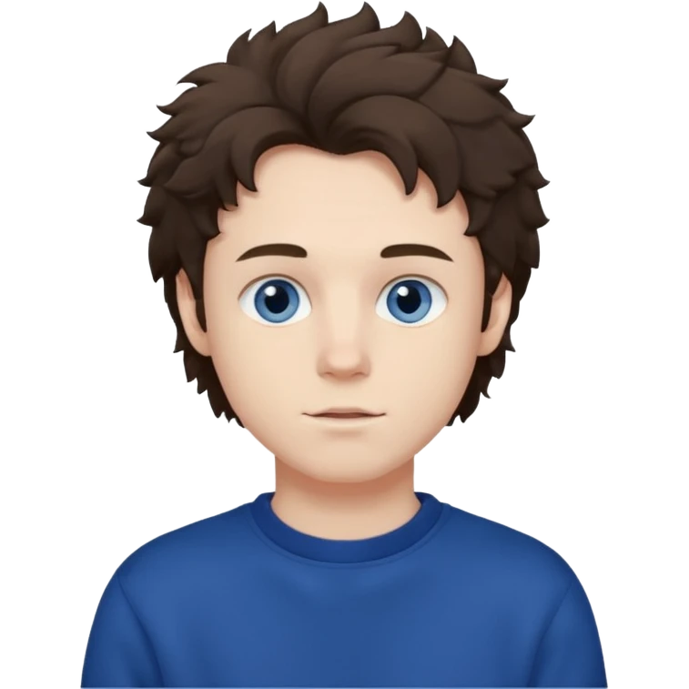 male , blue eyes , pale skin , brunette fluffy hair , dark blue sweatshirt emoji