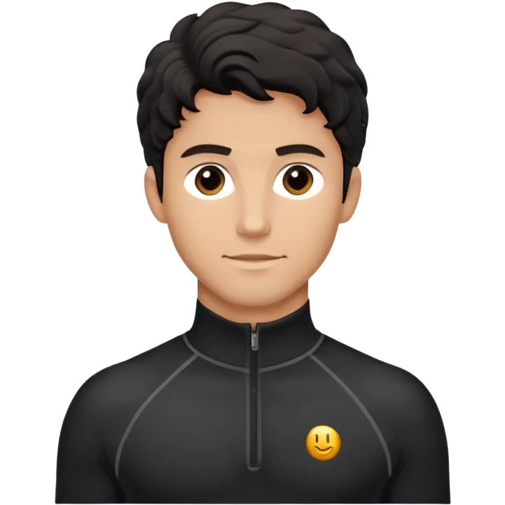 Black wavy-haired caucasian male in black athletic quarter-zip spandex top emoji