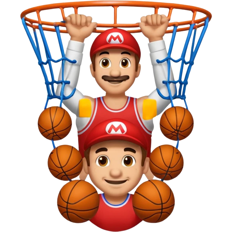 Mario hanging from a basketball rim, emoji style emoji