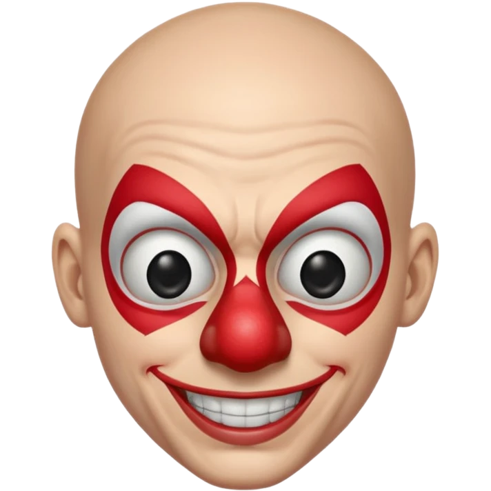 Create a man Spider-Man with clown nose, no hair, white eyes emoji