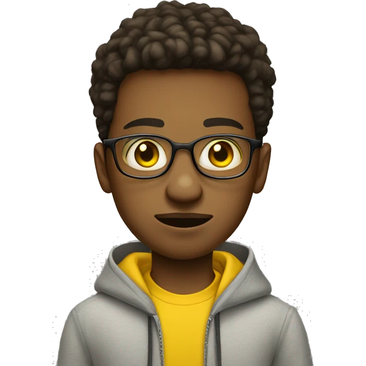 teen boy with short goatee, buss cut, big eyes, glasses and big nose with yellow hoodie emoji