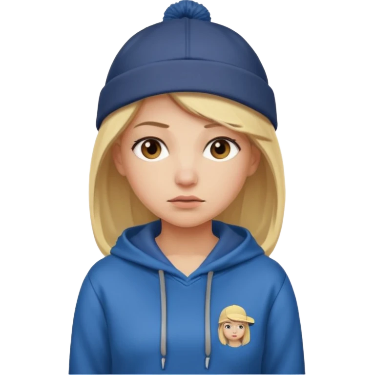 Blonde female tech developer manager going back to work after christmas holidays, looking tired and wearing a hoodie and cap emoji