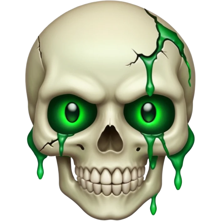 Bleeding skull with glowing green eyes and a sinister smile emoji