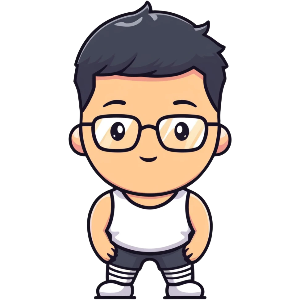 muscular tall Korean man with glasses and short hair emoji