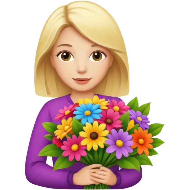 blonde woman with big bouquet of flowers emoji