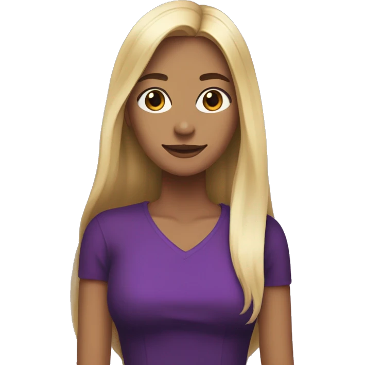 Woman with Long hair dyed in the middl. One side of split dyed hair blonde. Other side of split dyed hair black. Woman has purple dress with a heart on. emoji