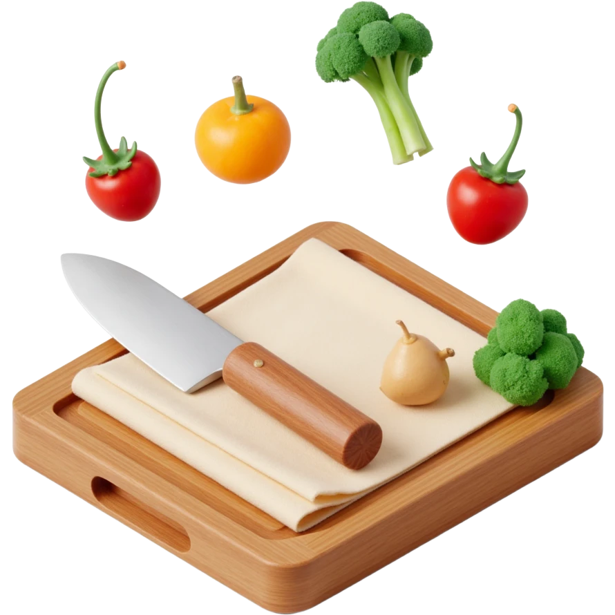Floating Ingredients Around a List(without text) on the wooden cutting board emoji