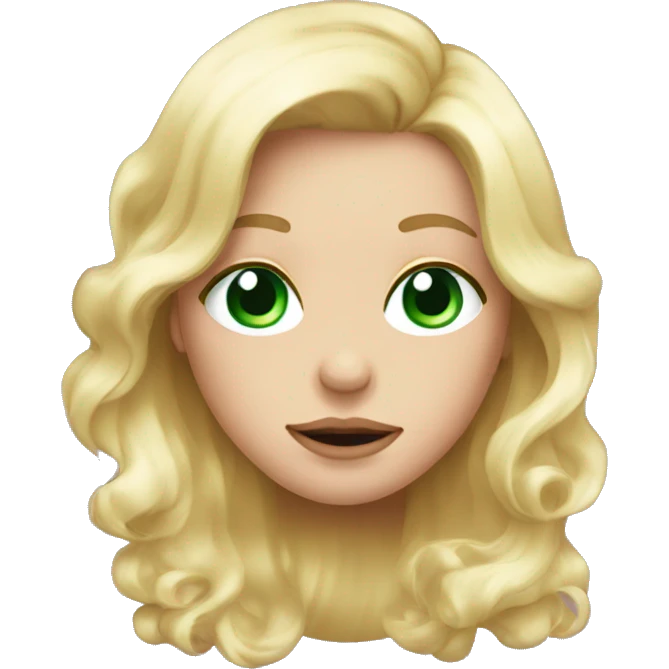 blonde female hair down with green eyes blowing a pink bubble emoji