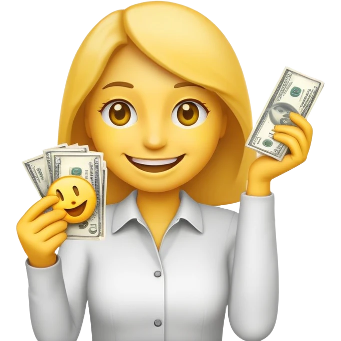 an funny emoji with dollars in her hand emoji