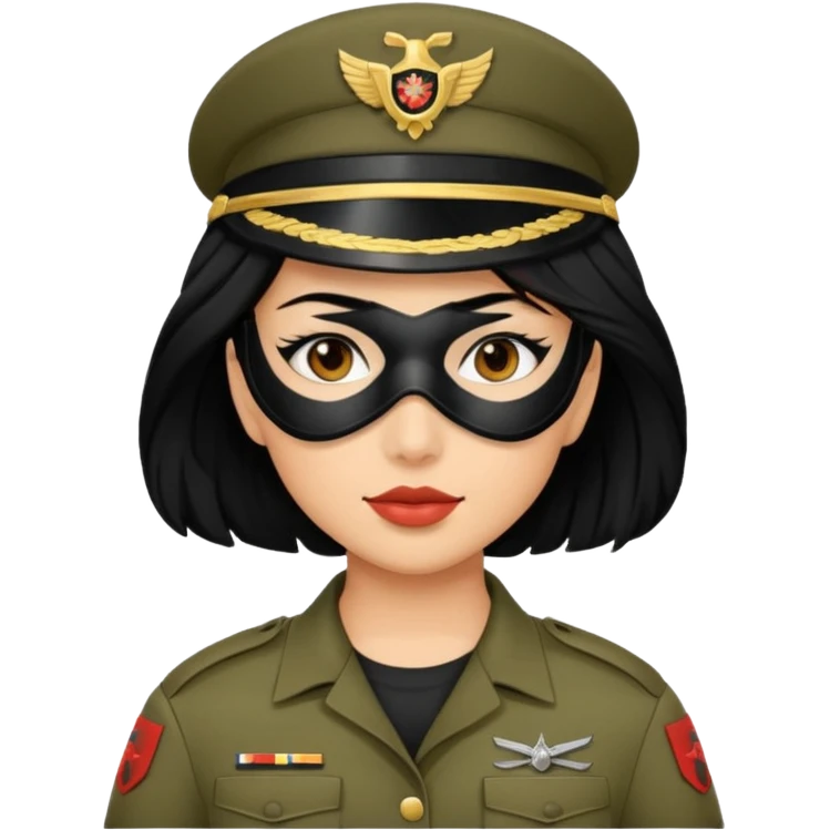 woman soldier with black hair and wearing mask emoji