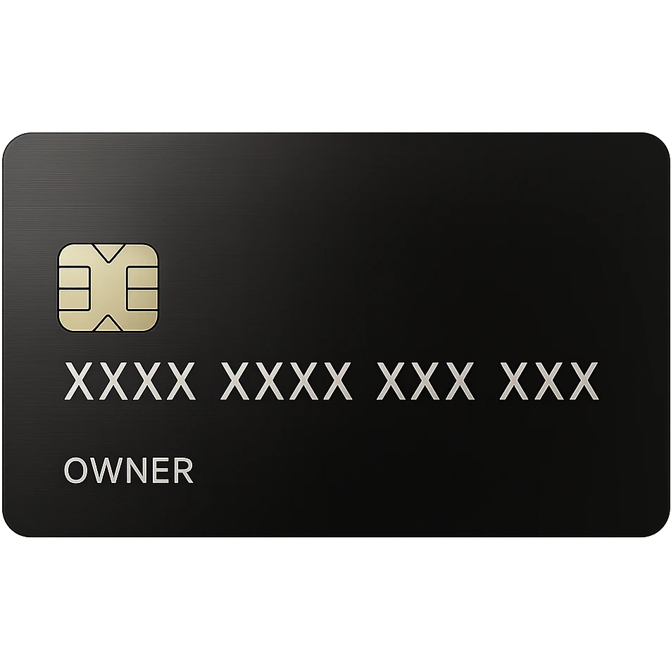 Add the name 'OWNER' and show the card number as XXXX XXXX XXXX XXXX, keeping the style shiny, modern, and minimal, with no background. The style should be shiny, modern, and minimal. emoji