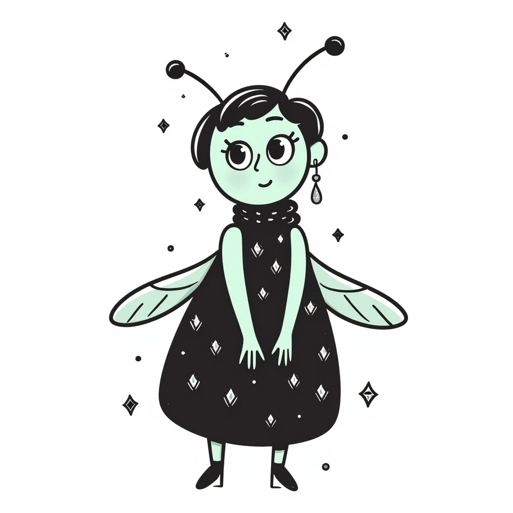 Mint green woman bee character with diamond decorations, rhinestone jewelry, and glittery sparkly details emoji
