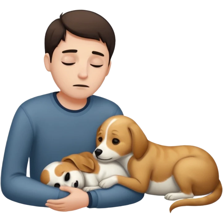 Dead pet with a sad master next to it emoji