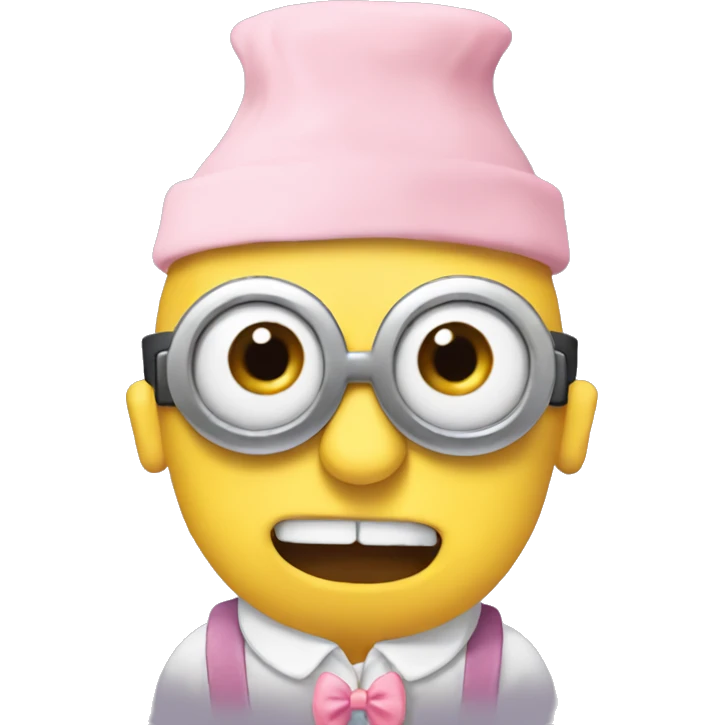 Minion with a light pink bow on the top on his head emoji