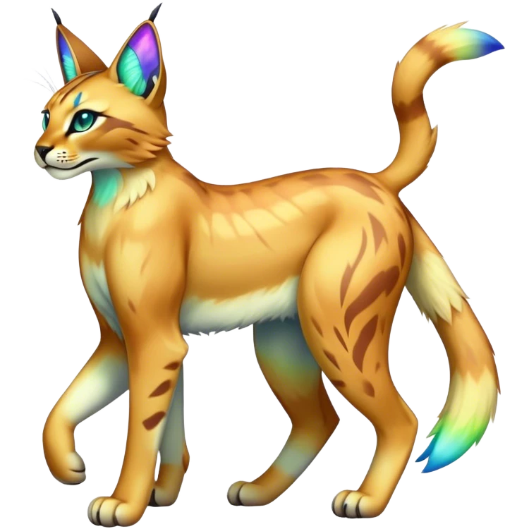 An iridescent transparent luminescent colorful lynx-caracal-serval-fakemon-Digimon-creature-hybrid emoji