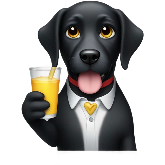 black dog holding a drink and wearing birthd emoji