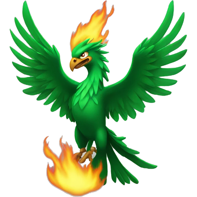 All Green flaming phoenix facing front emoji