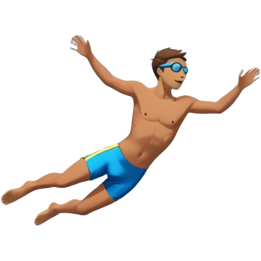 A diver mid-air, plunging from a high cliff into the sparkling ocean below. The background features rugged cliffs, clear blue water, and a bright sky, emphasizing the excitement and danger of the sport with a sense of freedom and adventure. emoji