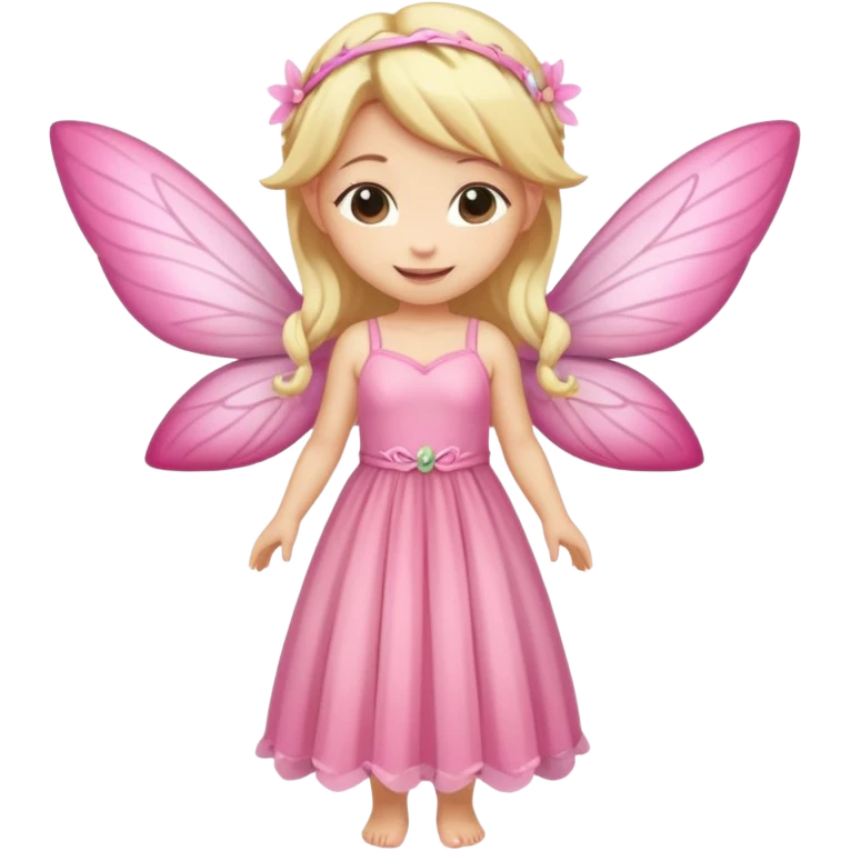 fairy with blonde hair, pink wings and long dress, happy, chibi full body emoji