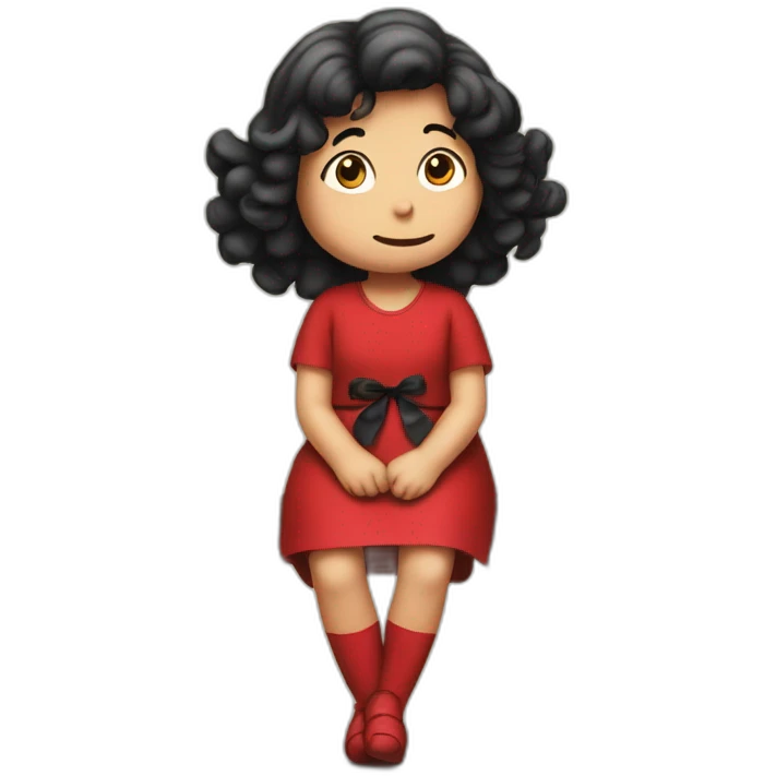 Mafalda girl red dress anda ribbon sitting emoji