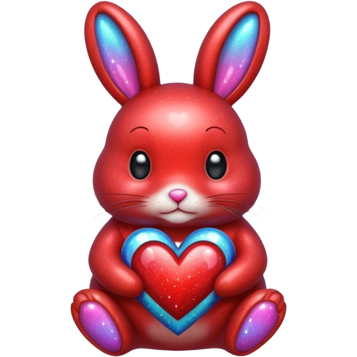 red glitter bunny with heart emoji
