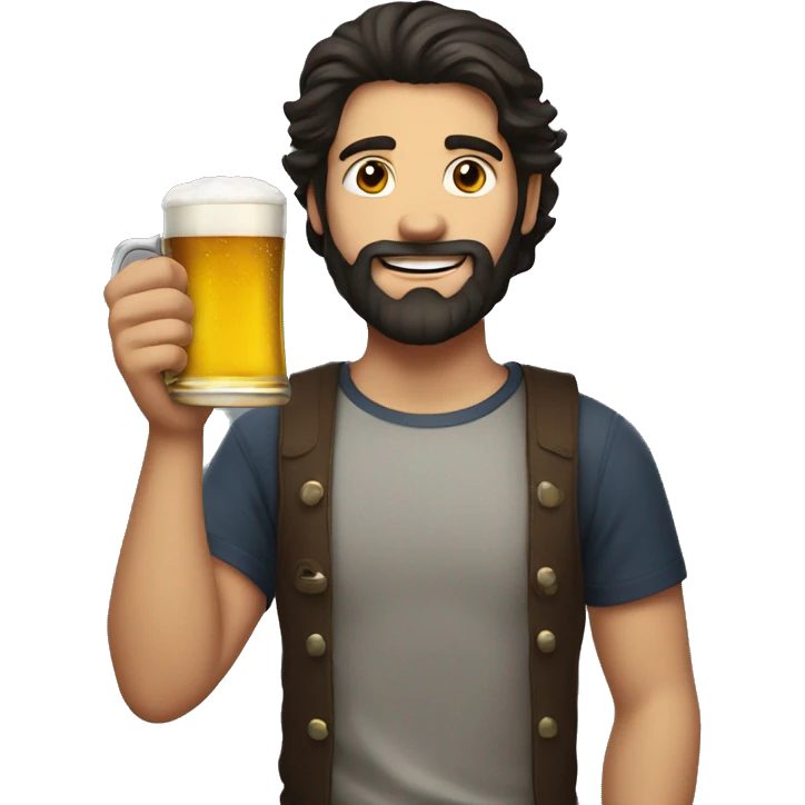 Young guy with dark hair and beard holding a mug of beer  emoji