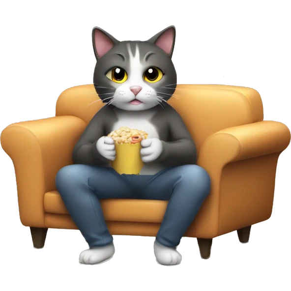 A cat sitting and watching TV while eating popc emoji