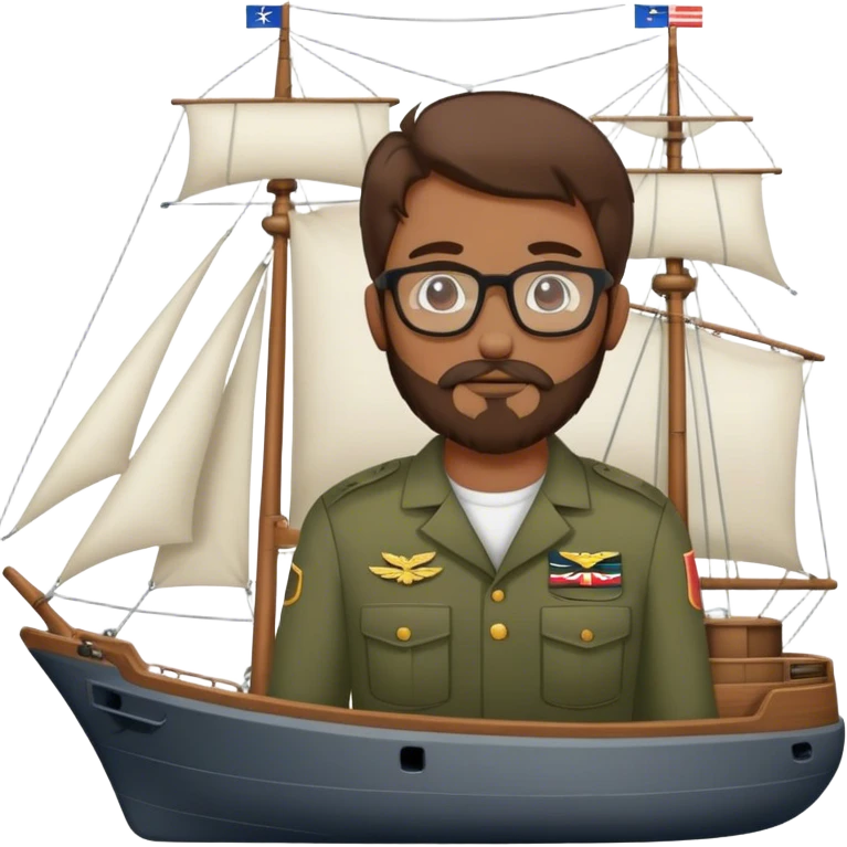 Person with brow hair beard and glasses sailing a military ship emoji