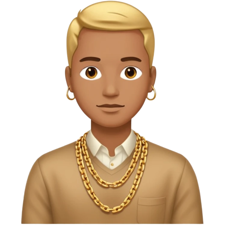 entrepreneur with gold chain, relaxed confident expression, minimal luxury feel emoji