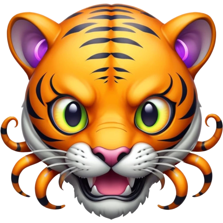 mutant tiger face with multiple eyes and glowing tentacles for Twitch emote emoji