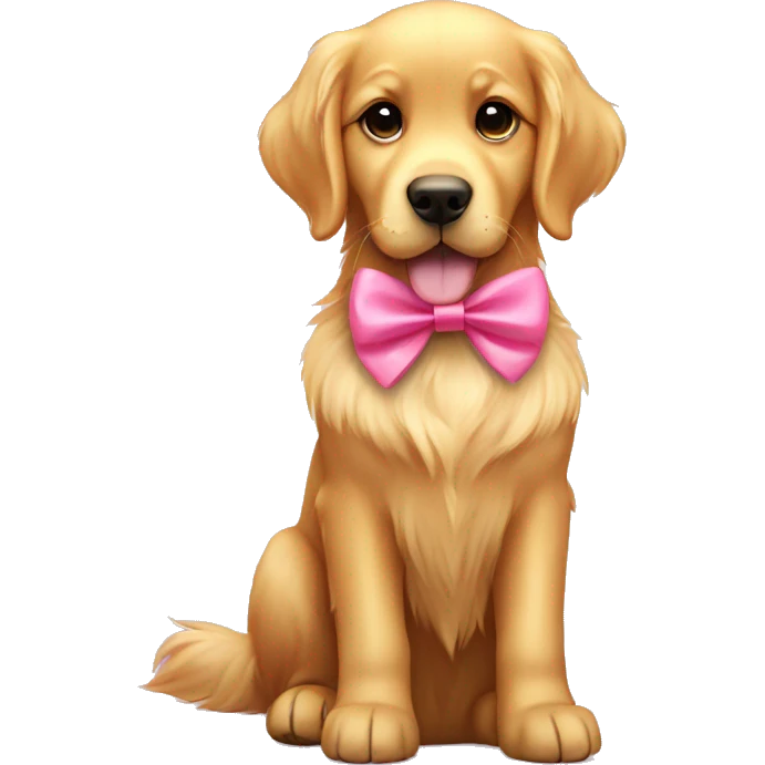 Cute golden retriever with a cute pink bow emoji