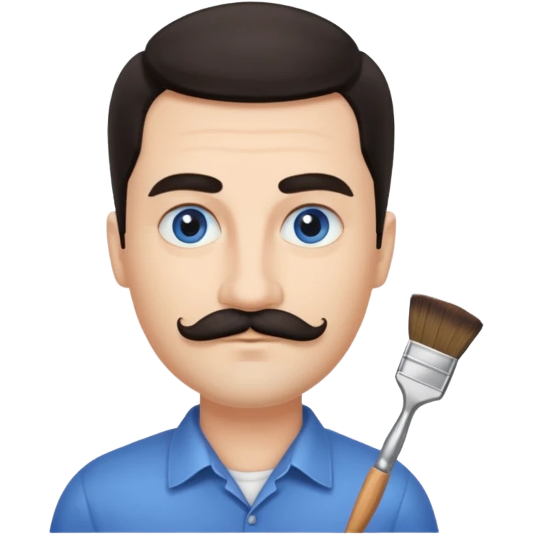 oval face with fair skin. His eyes were blue, and his eyebrows were dark and somewhat bushy. Above his upper lip he wore a small brush-like moustache, known as a "His hair was dark and emoji