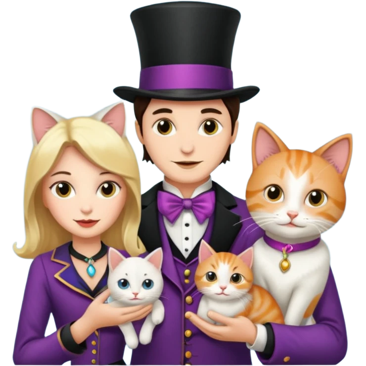 magician couple and their pet cat emoji