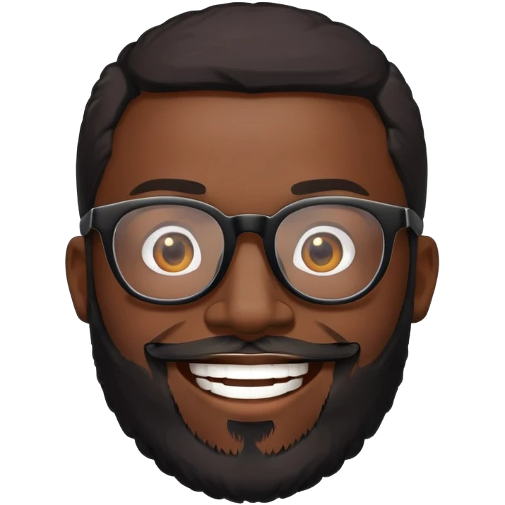 black bearded man in black glasses smiles emoji