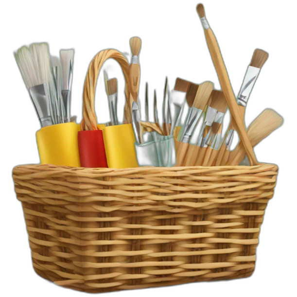 picnic basket with paintbrushes inside emoji