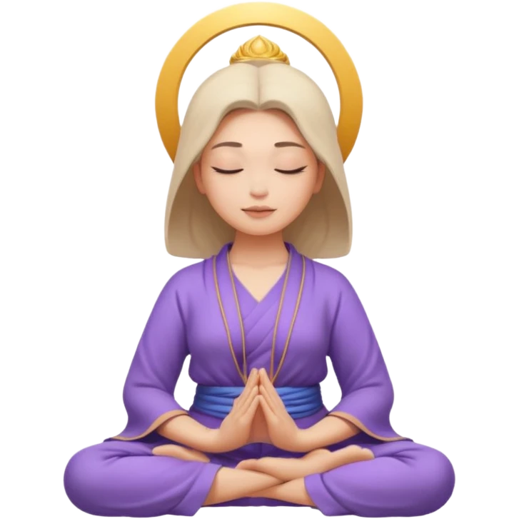 peaceful female face, meditating, with lavender Buddhist soutane emoji