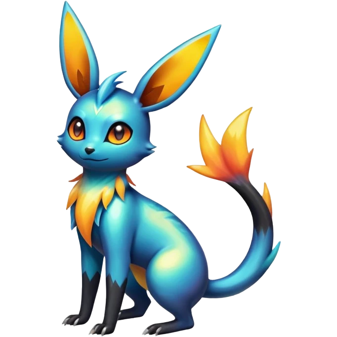 Colorful Shiny Exotic Victini-Salandit-Umbreon-Flareon-Fakémon-hybrid-creature (full body)  emoji