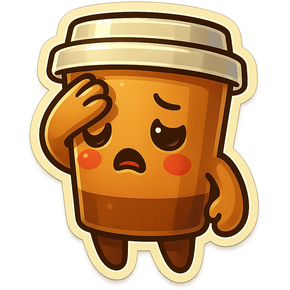 Tall coffee cup, face palm, heavy sigh emoji