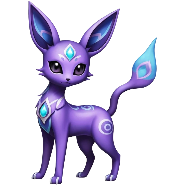 Shiny Exotic Badass Colorful Ethereal Royal Mysterious Gothic Espeon-Umbreon-Pokémon-Fakémon-hybrid-creature (full body) with random pattern-markings emoji