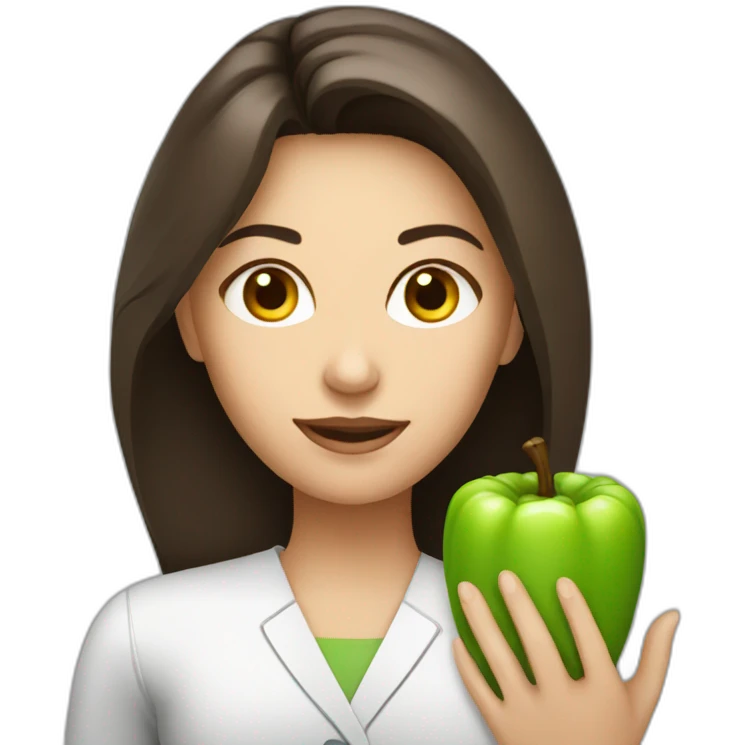 brunette female nutritionist with food emoji
