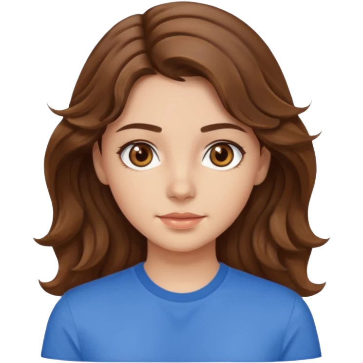 brown hair, hazel eyes, blue shirt, wavy hair pretty girl emoji