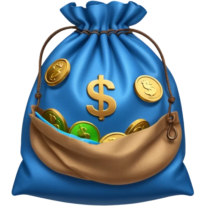 blue coins inside an opened brown money bag  emoji