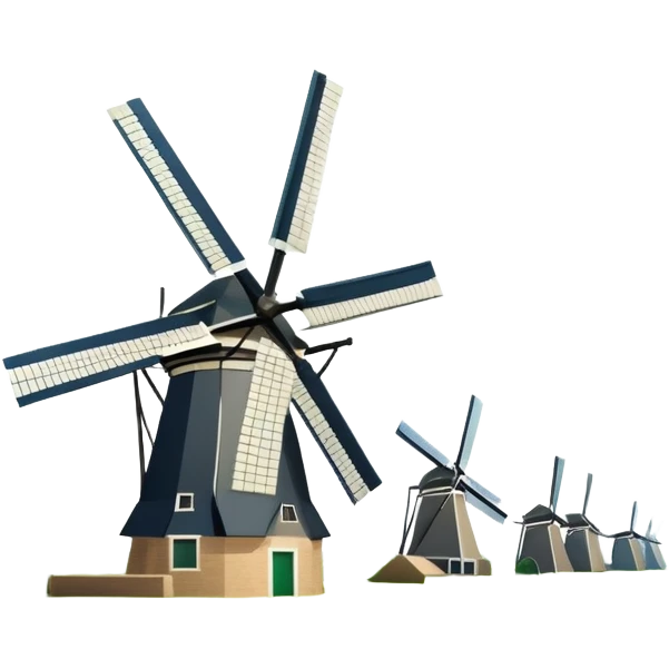 cinematic-realistic-kinderdijk-windmills-landmark-emoji,-showcasing-traditional-dutch-windmills-aligned-along-a-tranquil-canal,-with-lush-green-fields,-soft-ripples-in-the-water. emoji