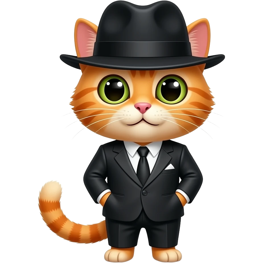 gangster attire Orange Cat in Hat front facing emoji
